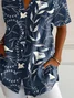 Women Floral Short Sleeve Shirt Summer Printing Shirt Collar Daily Casual Top