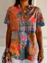 Women Floral Short Sleeve Shirt Summer Printing Shirt Collar Daily Casual Top