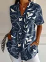 Women Floral Short Sleeve Shirt Summer Printing Shirt Collar Daily Casual Top