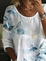 Women Floral Half Sleeve Shirt Summer Printing Crew Neck Daily Casual Top