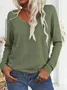 Women Plain Long Sleeve Blouse Spring/Fall V Neck Daily Casual Top