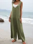 Women Plain Crew Neck Sleeveless Casual Summer Jumpsuit