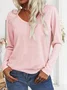 Women Plain Long Sleeve Blouse Spring/Fall V Neck Daily Casual Top