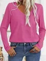 Women Plain Long Sleeve Blouse Spring/Fall V Neck Daily Casual Top