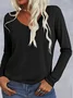 Women Plain Long Sleeve Blouse Spring/Fall V Neck Daily Casual Top