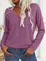 Women Plain Long Sleeve Blouse Spring/Fall V Neck Daily Casual Top
