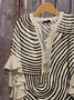 Women Abstract Stripes Half Sleeve Shirt Summer Printing V Neck Daily Casual Top