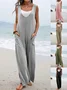Women Plain Crew Neck Sleeveless Casual Summer Jumpsuit