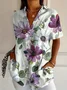Women Floral Short Sleeve Shirt Summer Printing Shirt Collar Daily Casual Top