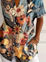 Women Floral Short Sleeve Shirt Summer Printing Shirt Collar Daily Casual Top