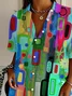 Women Abstract Short Sleeve Shirt Summer Printing Shirt Collar Daily Casual Top