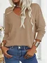 Women Plain Long Sleeve Blouse Spring/Fall V Neck Daily Casual Top