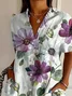 Women Floral Short Sleeve Shirt Summer Printing Shirt Collar Daily Casual Top
