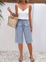 Women Plain Fifth Pants Elastic Waist Pants Casual Summer Trousers