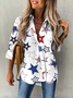 Women Star Long Sleeve Shirt Spring/Fall Printing Shirt Collar Daily Casual Top