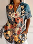 Women Floral Short Sleeve Shirt Summer Printing Shirt Collar Daily Casual Top