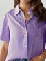 Women Striped Short Sleeve Shirt Summer Printing Shirt Collar Daily Casual Top