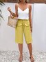 Women Plain Fifth Pants Elastic Waist Pants Casual Summer Trousers