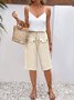 Women Plain Fifth Pants Elastic Waist Pants Casual Summer Trousers