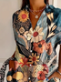 Women Floral Short Sleeve Shirt Summer Printing Shirt Collar Daily Casual Top