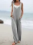 Women Plain Crew Neck Sleeveless Casual Summer Jumpsuit