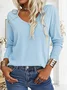 Women Plain Long Sleeve Blouse Spring/Fall V Neck Daily Casual Top