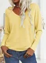 Women Plain Long Sleeve Blouse Spring/Fall V Neck Daily Casual Top