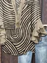 Women Abstract Stripes Half Sleeve Shirt Summer Printing V Neck Daily Casual Top