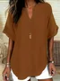 Women Plain Short Sleeve Shirt Summer V Neck Daily Casual Top