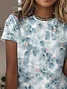 Women Floral Short Sleeve Tee T-shirt Crew Neck Printing Casual Summer Graphic Tee Top