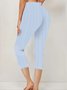 Women's Striped Capris Elastic Waist Pant Casual Summer Trousers
