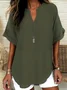 Women Plain Short Sleeve Shirt Summer V Neck Daily Casual Top