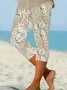 Women Floral Capris Elastic Waist Pants Casual Summer Trousers