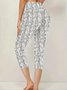 Women Striped Capris Elastic Waist Pants Casual Summer Trousers
