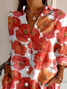 Women Floral Long Sleeve Shirt Spring/Fall Buckle Shirt Collar Daily Casual Top