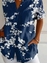 Women Floral Short Sleeve Shirt Summer Printing Shirt Collar Daily Casual Top