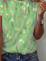 Women Floral Short Sleeve Tee T-shirt Crew Neck Printing Casual Summer Graphic Tee Top