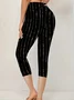 Women Striped Capris Elastic Waist Pant Casual Summer Trousers