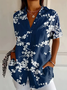 Women Floral Short Sleeve Shirt Summer Printing Shirt Collar Daily Casual Top