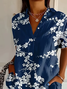 Women Floral Short Sleeve Shirt Summer Printing Shirt Collar Daily Casual Top