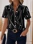 Women Abstract Stripes Short Sleeve Shirt Summer Printing Shirt Collar Daily Casual Top