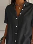 Women Plain Short Sleeve Shirt Summer Printing Shirt Collar Daily Casual Top