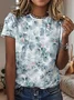 Women Floral Short Sleeve Tee T-shirt Crew Neck Printing Casual Summer Graphic Tee Top