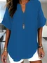 Women Plain Short Sleeve Shirt Summer V Neck Daily Casual Top
