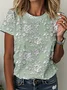 Women Floral Short Sleeve Tee T-shirt Crew Neck Printing Casual Summer Graphic Tee Top