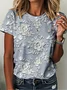 Women Floral Short Sleeve Tee T-shirt Crew Neck Printing Casual Summer Graphic Tee Top