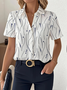 Women Abstract Stripes Short Sleeve Shirt Summer Printing Shirt Collar Daily Casual Top