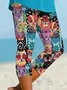 Women Cat Capris Elastic Waist Pants Casual Summer Trousers