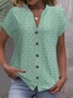 Women Polka Dots Short Sleeve Tee T-shirt V Neck Jacquard Casual Summer Top