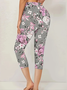 Women Floral Capris Elastic Waist Pants Casual Summer Trousers